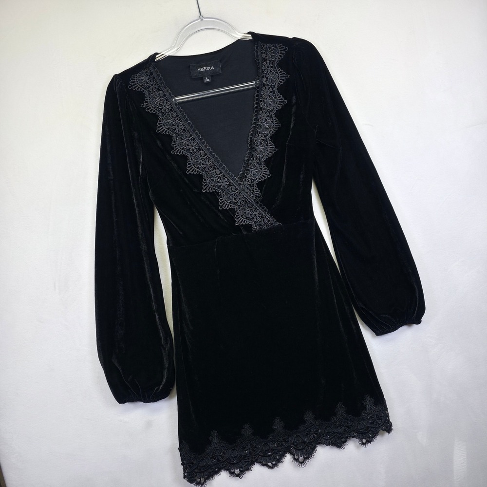 4SISNNA Velvet Lace Dress Womens S Black Gothic Romantic Dark WhimsigothY2K - Picture 11 of 16